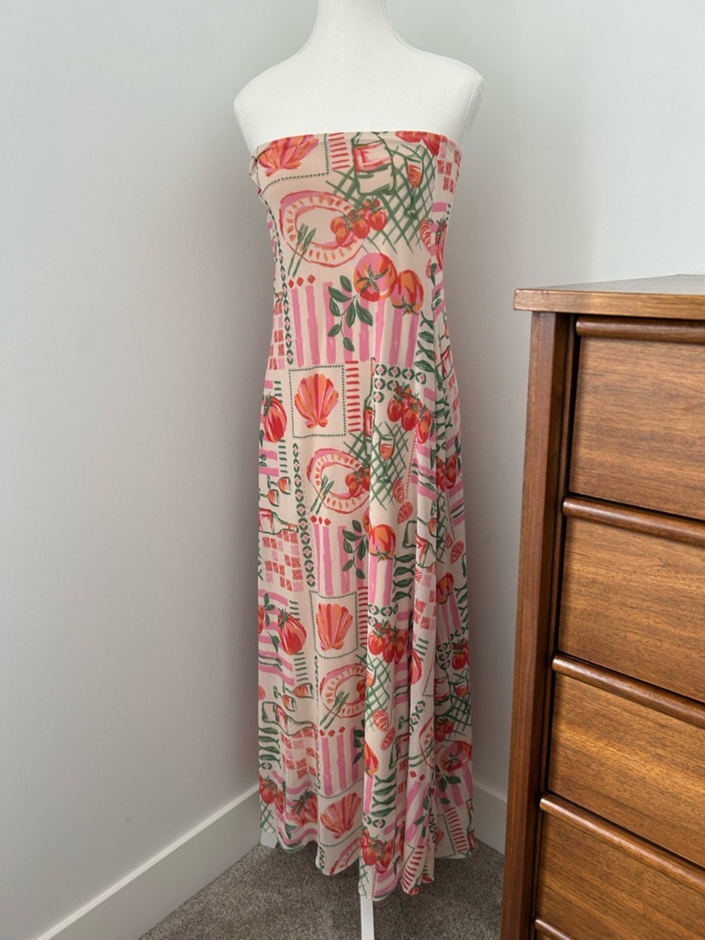 Strapless Pink Floral Maxi Dress